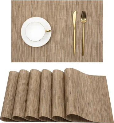 Produktbild von STILVORA Platzset PVC 6er, gewebtes Tischset, Rechteckiges Tischset 30x45 cm, Esszimmer Tischdeko, Hitzebeständig Tischset, Leicht zu reinigen, Braun