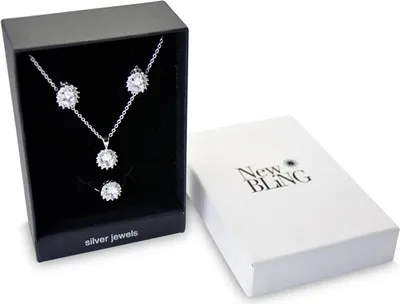 Produktbild von New Bling Gift Set 9NB SET008 58 Sieraden Geschenkset Zilveren Oorbellen 6x8 mm Collier 40+5 cm Ring maat 58 - Solitair Zirkonia steen - Zilverkleurig