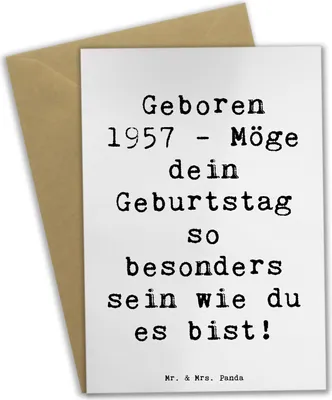 Produktbild von Mr. & Mrs. Panda Klappkarte Spruch 1957 Geburtstag - Weiß - Geschenk, einladungskarten, babykarte, weihnachtskarten, Happy Birthday, Glückwunsch, Geburtsjahr, Jubiläum