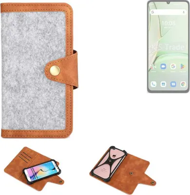 Produktbild von K-S-Trade Handyhülle kompatibel mit UMIDIGI Note 90 Schutzhülle Filz-Hülle Kunst-Leder hellgrau braun (1x)