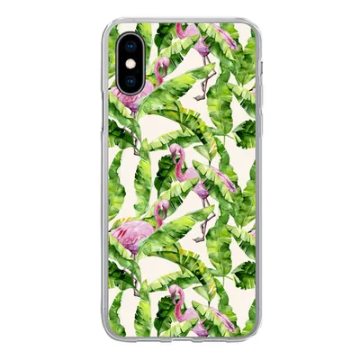 Produktbild von MuchoWow® Handyhülle Schutzhülle Hülle für iPhone X Flamingo - Blätter - Muster Silikon Softcase Handy Hülle - Handyhülle