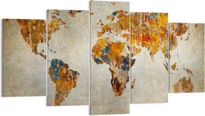 Produktbild von Bild auf Leinwand - Leinwandbild - Welt Karte Kontinente Geographie - 160x85cm - Wand Bild - Wanddeko - Leinwanddruck - Bilder - Kunstdruck - Leinwand bilder - Wandkunst - EA160x85-2783