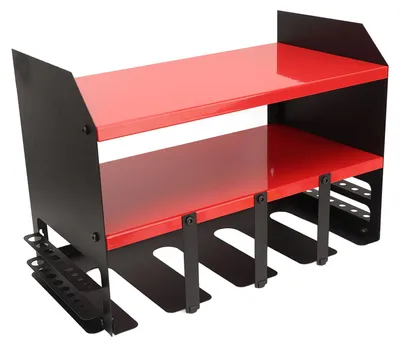 Image de Organisateur pour outils électriques à 4 emplacements, structure en fer, support mural multifonctionnel et compact pour perceuses, pour atelier ou entrepôt, rouge