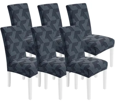 Image de Housses stretch pour chaises, lot de 6, gris foncé, élastiques, universelles, adaptées aux chaises à dossier haut, lavables