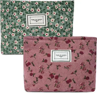 Produktbild von Aucuu Kulturtasche Kosmetiktasche Cord groß Multifunktional Blumenmuster