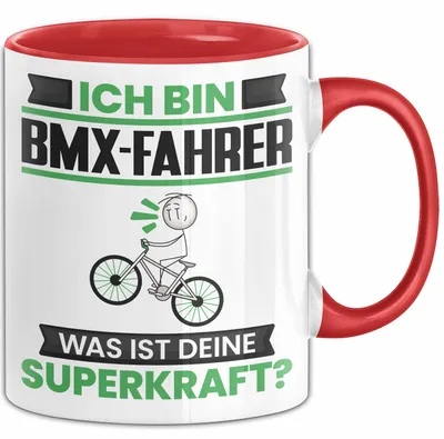 Produktbild von BMX-Fahrer Tasse Geschenk für BMX-Fahrer Geburtstag Lustiger Spruch Kaffee-Becher Was Ist Deine Superkraft (Rot)