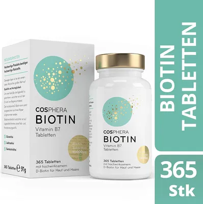 Produktbild von Cosphera - Biotin Hochdosiert 10.000 mcg D-Biotin - 365 vegane Tabletten