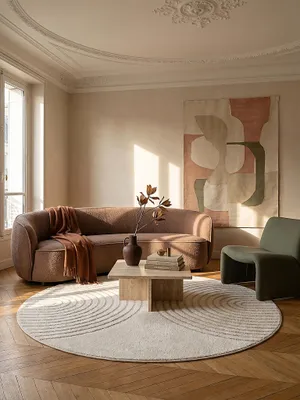 Produktbild von Rundteppich Kurzflor Bögen Polypropylen Creme 120x120 cm Rund Wohnzimmer Essbereich MUOTA | Kadima Design