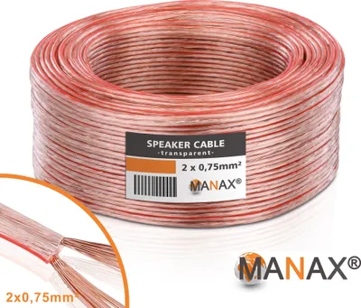 Produktbild von Lautsprecherkabel Audio Kabel Boxenkabel 100% CCA 25m 2x0,75mm² transparent