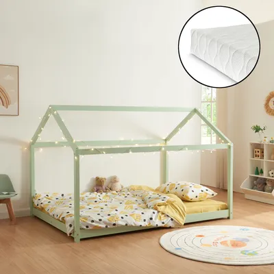 Produktbild von Kinderbett 'Cerro' Hausbett mit Matratze 140x200cm Mintgrün