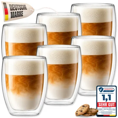 Produktbild von LAPRESO® Latte Macchiato Gläser doppelwandig 6er Set 350ml - Doppelwandige Gläser modernes Design Cappuccino Tassen Teegläser aus Borosilikatglas