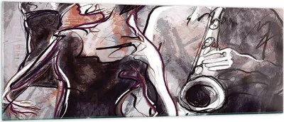 Produktbild von Bilder auf glas - Jazz Musik Musiker - 140x50cm - Glasbilder - Wandbilder - Kunstdruck - zum Aufhängen bereit - Wanddekoration aus Glas - Glas Bilder - Wandbild auf Glas - Einteilig - GAB140x50-3572