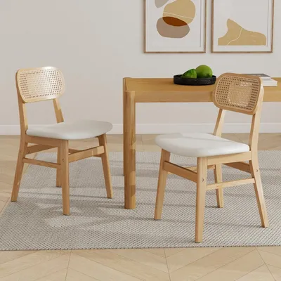 Produktbild von Esszimmerstühle - Küchenstühle - Schalenstühle - Stühle - Set aus 2 - Rücklehne aus geflochtenem Rattan
