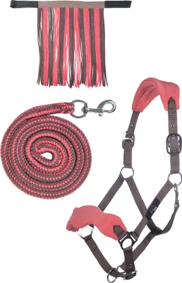 Immagine prodotto di Cavezza HKM con moschettone e frange in corda, moka/rosa scuro, purosangue