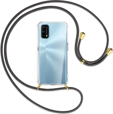 Produktbild von Handykette Backcover-Schutzhülle mit Band (Metall goldfarben) für Realme 7 Pro - dunkelgrau