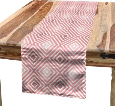 Produktbild von ABAKUHAUS Geometrisch Tischläufer, Diamantförmige Vergrößerungsformen Rhombus mit einfachen gestreiften Linien Kunstvolles Bild, 40 x 180 cm, Hellrosa