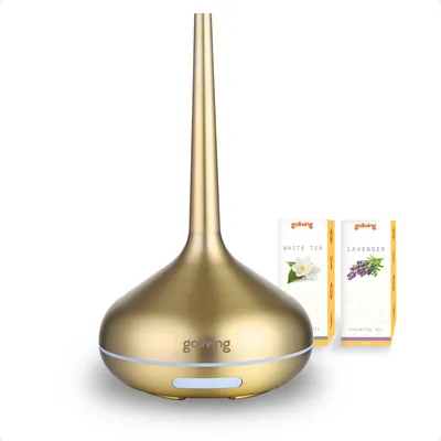 Produktbild von Goliving Aromadiffusor – Luftbefeuchter – Aromatherapie – 2x ätherisches Öl – 10 LED-Farben – Gold
