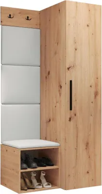 Produktbild von MIRJAN24 Garderoben-Set Medi III, Schuhschrank, Kleiderhakenbrett, 4x Paneel 42x42, 2 Kleiderhaken (Farbe: Artisan Eiche, Soft 017)