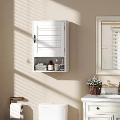 Productafbeelding van Sweiko Badkamerkast, hangkast, wandkast, badkamermeubel met 1 deur, verstelbare planken, 40 x 20 x 60 cm, wit