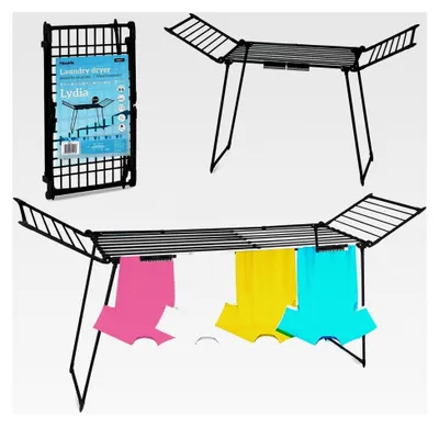 Produktbild von Wäscheständer XXL Ausziehbar Teleskopisch Stabiler Standtrockner Mit Rutschfesten Füßen Große Trockenfläche 27 M Schwarz 190-260 x 60 x 117 cm