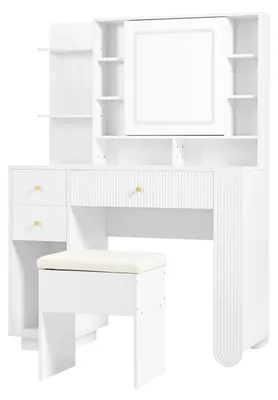 Image de Table de maquillage - Table à cosmétiques - Meuble de maquillage - Éclairage LED tricolore