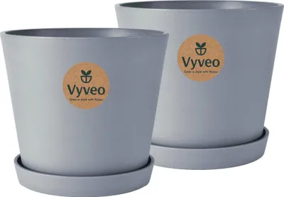 Produktbild von Vyveo - Blumentopf Norden mit Untersetzer - 2er-Set - Dunkelgrau - 23x20