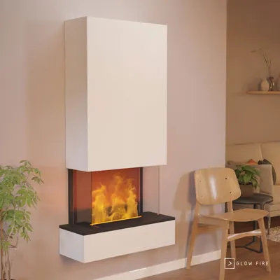 Produktbild von GLOW FIRE Elektrokamin 'Hölderlin Hoch'| Wasserdampf Kamin mit OMC 500 ohne Holz in weiß als Wandkamin| HxBxT: 158x80x30 cm
