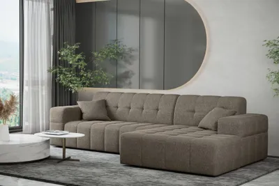 Produktbild von Ecksofa Designersofa NANCY in Stoff Neve Taupe Ottomane Rechts