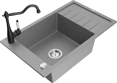 Produktbild von Mexen Elias 1 Becken-Granitspüle mit Abtropffläche und Mischbatterie Carla, Grau - 6511-71-670700-70