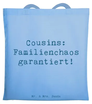 Produktbild von Mr. & Mrs. Panda Schultasche Spruch Cousin Abenteuer - Sky Blue - Geschenk, Jutebeutel, festivaltasche, Handarbeit, Tasche, Familie, Verwandtschaft, Freude, Laptoptasche