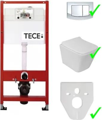 Produktbild von Domino-Prime-Set: Tece Vorwandelement inkl. Drückerplatte + randloses Wand-Hänge-WC Lavita LAGO ohne Spülrand + WC-Sitz mit Soft-Close-Absenkautomatik