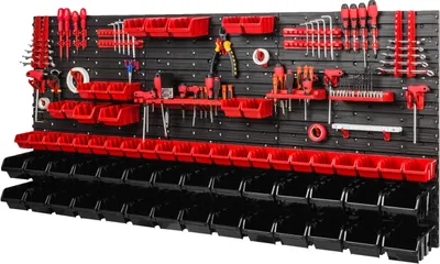 Produktbild von PAFEN Lagersystem 780x1728mm Stapelboxen Wandregal 40 Halterungen Sichtlagerkästen Schüttenregal 64 Boxen 4 Fächer