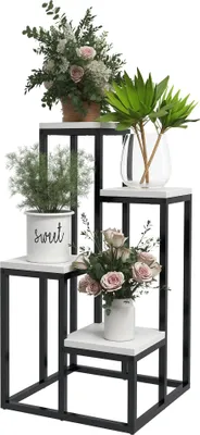 Image de Outsunny Support pour plantes étagère à fleurs 4 étagères différentes hauteurs structure acier - 34 x 34 x 66 cm