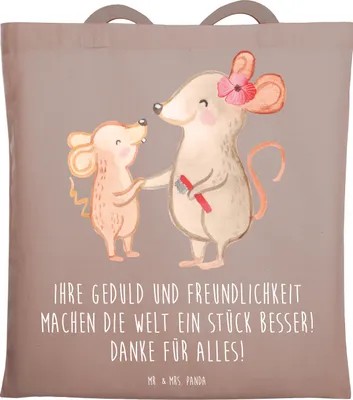 Produktbild von Mr. & Mrs. Panda Shopping Tasche Erzieher-Dank - Braun Pastell - Geschenk, Anerkennung, Bedanken, Aufmerksamkeit, Alltagshelden, Danke sagen, Jutebeutel, Tote Bag, Beutel