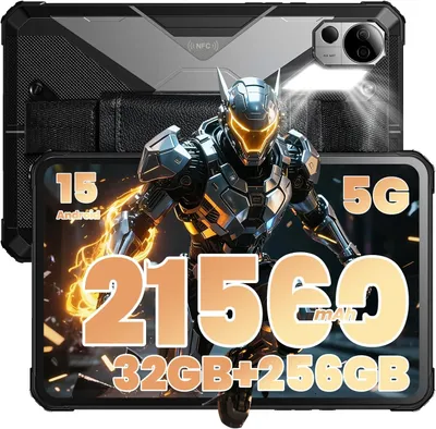 FOSSiBOT DT3 5G Android 15 Outdoor Tablet, 21560mAh 32GB+256GB (2TB Extern),64MP+32MP 10,4'' 2K FHD+, Campinglicht/IP68/ IP69K/GPS/NFC Tablet, Schwarz