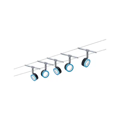 Produktbild von Paulmann Seilsystem Komplett Set inkl Zubehör 5x4W BlueLED Schwarz Blau Seil 2700K LED Seil Set inkl. Deko Transformator 5x 360 Lumen