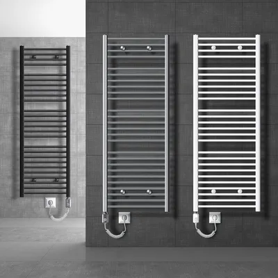 Zdjęcie produktu dla Grzejnik łazienkowy elektryczny, 300x1400 mm, antracyt, 900W, z grzałką, chromowany, z bocznym podłączeniem, prostokątny, suszarka do ręczników