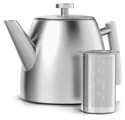 Produktbild von Edelstahl Teekanne mit Siebeinsatz – 1000 ml – doppelwandige Thermokanne – Silber