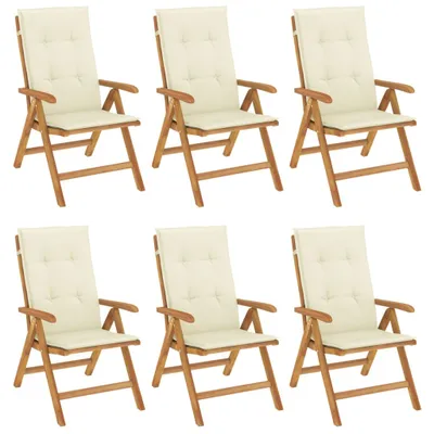 Produktbild von vidaXL 6-teiliges Set aus massivem Teakholz mit verstellbaren Klappstühlen und Kissen