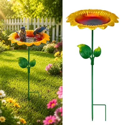 Image de Abreuvoir pour oiseaux, en métal, résistant au gel, idéal pour l'hiver, avec un motif de tournesols, diamètre 20 cm