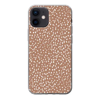 Produktbild von MuchoWow® Handyhülle Schutzhülle Hülle für iPhone 12 Polka dots - Weiß - Braun Silikon Softcase Handy Hülle - Schutzhülle