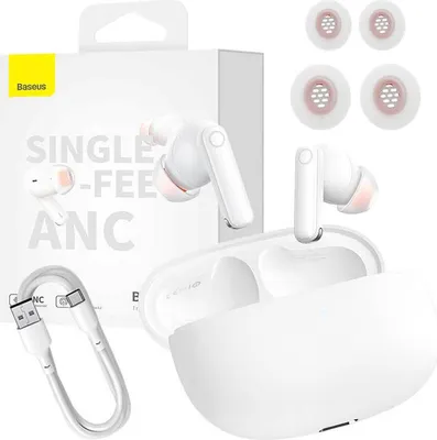 Zdjęcie produktu dla Baseus Bowie MZ10 Słuchawki douszne, ANC, Bezprzewodowe, Bluetooth 5.2, 20h autonomii, Białe