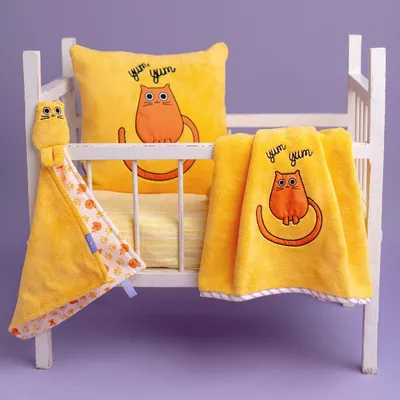 Zdjęcie produktu dla Milk&Moo Tombish Cat zestaw kocyk do przytulania dla niemowląt, przytulanka, poduszka do przytulania, zestaw upominkowy dla niemowląt z przytulanką, oddychający, pomarańczowy, od 0 miesięcy, 3 szt