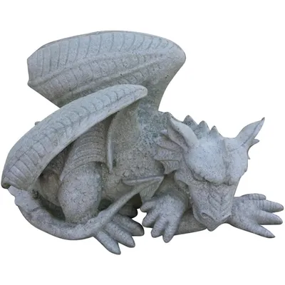 Produktbild von Schöner Drache Sleepy, Tierfigur aus Steinguss Neu Frostfest Witterungsbeständig, Gartenfigur Steinfigur schlafender Drachen SU-2107