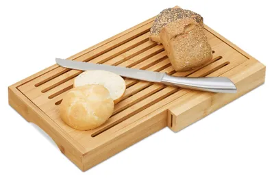 Produktbild von Relaxdays Brotschneidebrett mit Messer, Rechteckig, Bambus, Natürlich/Natur, Broterzeugnisse, Einfarbig, 400 mm
