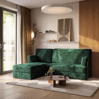 Produktbild von Masseno Ecksofa NOTIA mit Metallgestell, Modulares Schlafsofa aus Schaumstoff, Klappbares Bodensofa, Schlaffunktion - Grün, TILIA 39