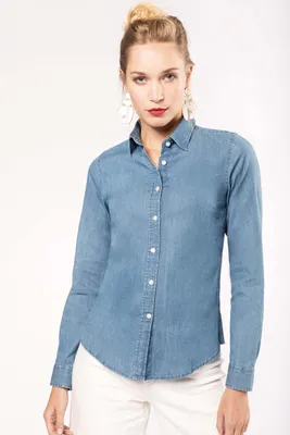 Image de Kariban Femme Chemise en denim Chemise en jean Coton Veste à manches longues Loisirs, Taille:S, Couleur:Chambray Blue
