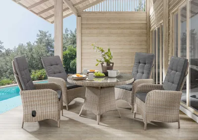 Produktbild von Destiny Sitzgruppe PALMA LUNA 4x Hochlehner + Tisch Ø120x75cm, natur meliert