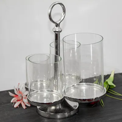 Produktbild von Aluminium Kerzenhalter, 4-armig, Glaskuppel, Dekoration - H.36cm