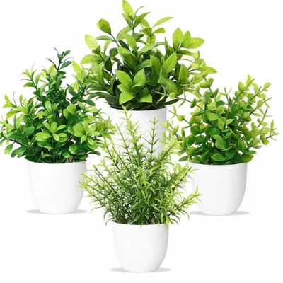 Image de InAndOutdoorMatch - Plantes artificielles - Lot de 4 - Pots blancs